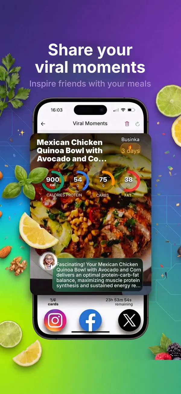 A shareable Kaloria meal card
