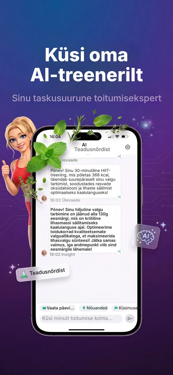 Vestlus tehisintellekti treeneri Riaga Kaloria rakenduses