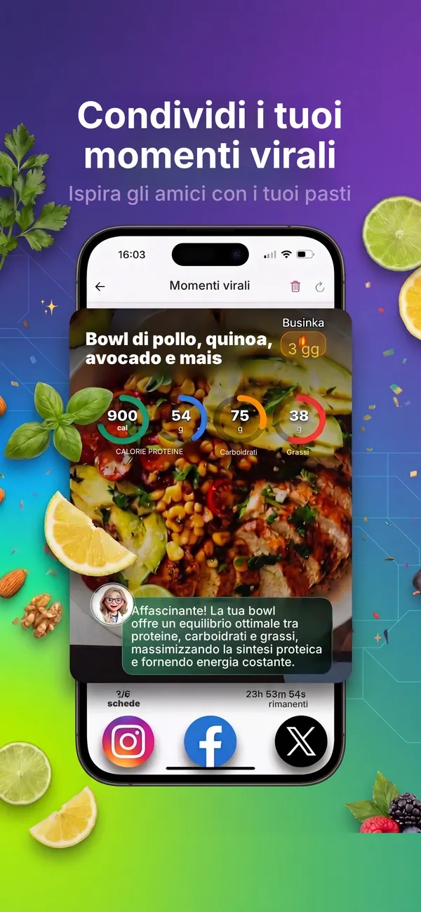 Una scheda pasto di Kaloria da condividere